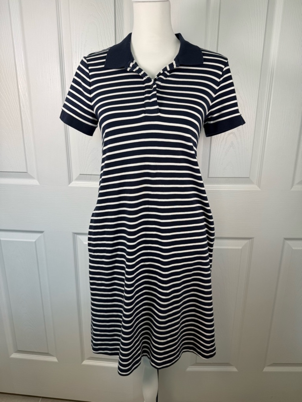 1901 Nordstrom Navy White Striped Polo Dress Preppy Coastal Tennis Quiet Luxury✨